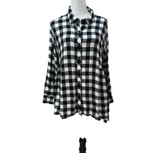 Buffalo Plaid Black White Button Down‎ Long Sleeve Shirt Dress